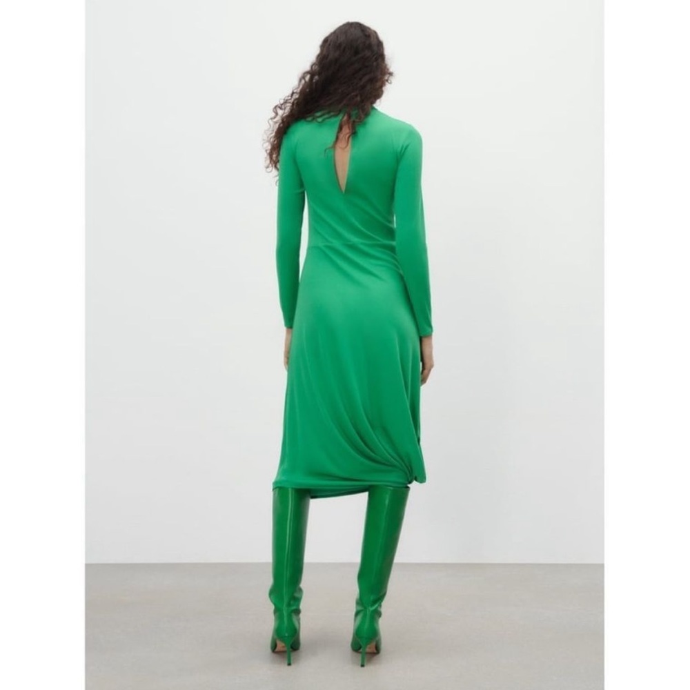 Zara Green FLOWY DRAPED DRESS - Picture 5 of 11